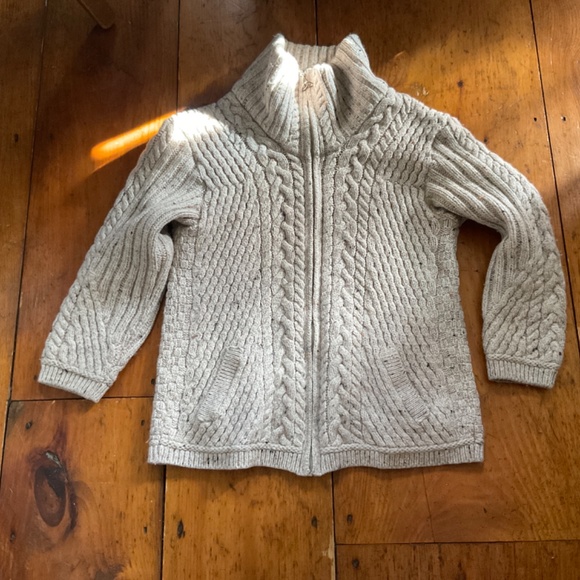 Aran Mor Merino Wool Irish Cable Knit Full Zip Cardigan Sz LG Oatmeal color - Picture 4 of 9